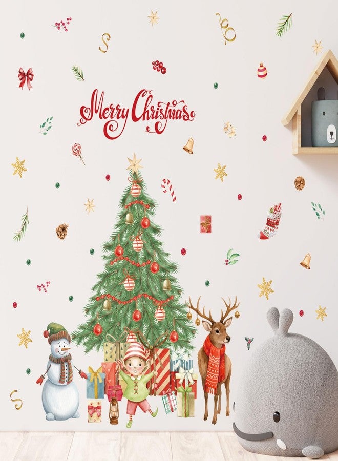 Aurbhosa Large Christmas Tree Wall Sticker Peel and Stick Snowman Reindeer Wall Decal Winter Snowflake Wall Decor Xmas Holiday Gifts Wall Sticker for Living Room - Image 3