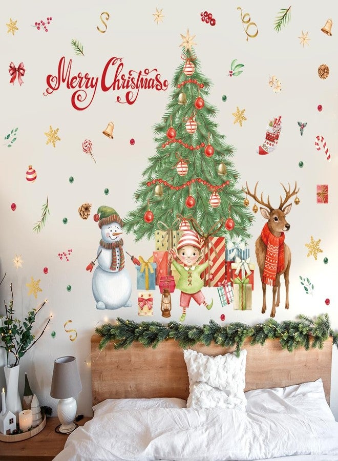 Aurbhosa Large Christmas Tree Wall Sticker Peel and Stick Snowman Reindeer Wall Decal Winter Snowflake Wall Decor Xmas Holiday Gifts Wall Sticker for Living Room - Image 1