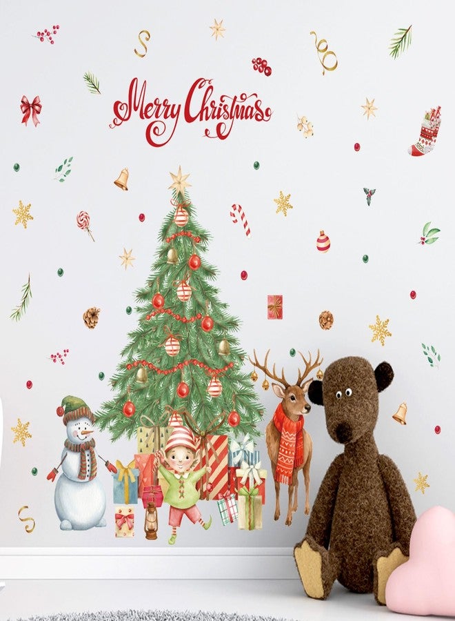Aurbhosa Large Christmas Tree Wall Sticker Peel and Stick Snowman Reindeer Wall Decal Winter Snowflake Wall Decor Xmas Holiday Gifts Wall Sticker for Living Room - Image 5