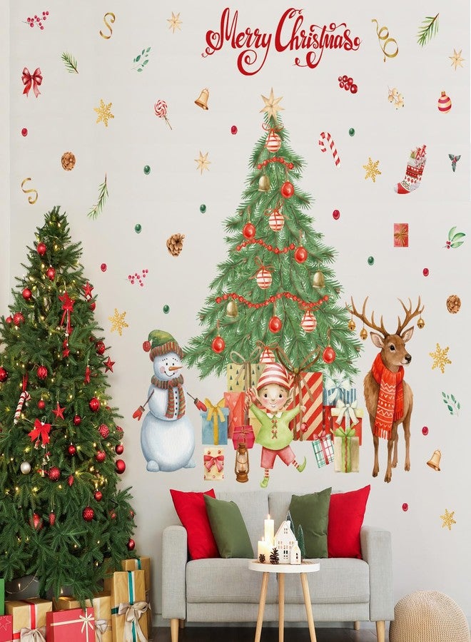 Aurbhosa Large Christmas Tree Wall Sticker Peel and Stick Snowman Reindeer Wall Decal Winter Snowflake Wall Decor Xmas Holiday Gifts Wall Sticker for Living Room - Image 4