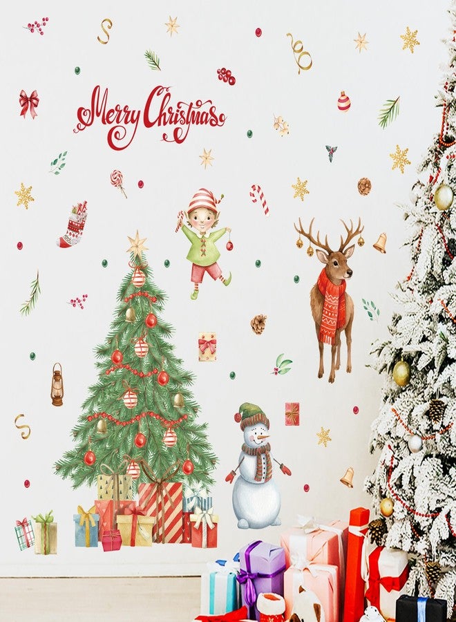 Aurbhosa Large Christmas Tree Wall Sticker Peel and Stick Snowman Reindeer Wall Decal Winter Snowflake Wall Decor Xmas Holiday Gifts Wall Sticker for Living Room - Image 2
