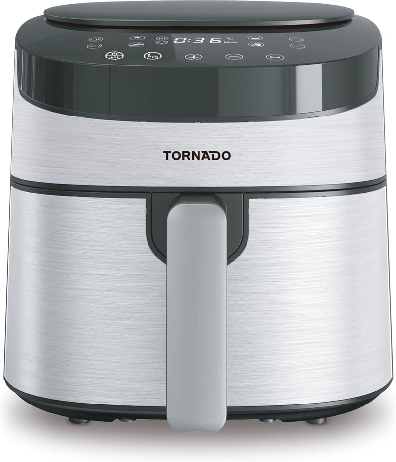 Tornado Air Fryer Black&Silver, Oil-Free, with Digital Control Panel, 4.2L Non-Stick Basket, Timer, 1300W