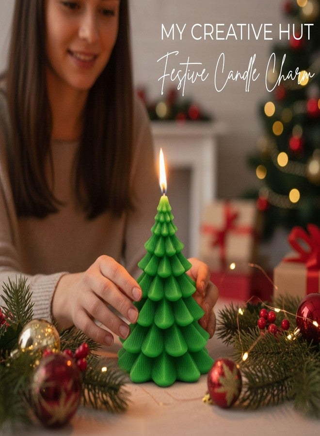 My Creative Hut Christmas Tree Wax Candles | Premium Unscented Red & Green Decorative Candles | Set of 2 | Festive Holiday Home Décor, Christmas Decoration Items (Green, Set of 2) - Image 4