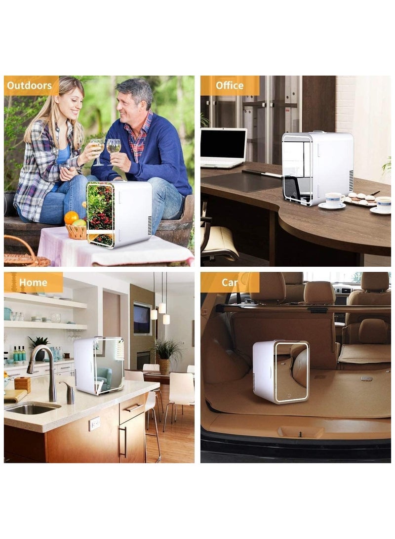 فيتاشيلي ثلاجة مكياج صغيرة، ثلاجة مستحضرات تجميل محمولة سعة 8 لتر، لوحة زجاجية وإضاءة LED، فريزر مبرد/دافئ، تستخدم للعناية بالجمال والبشرة في المنزل، السيارة 28.5X26X19.2 سم - Image 4