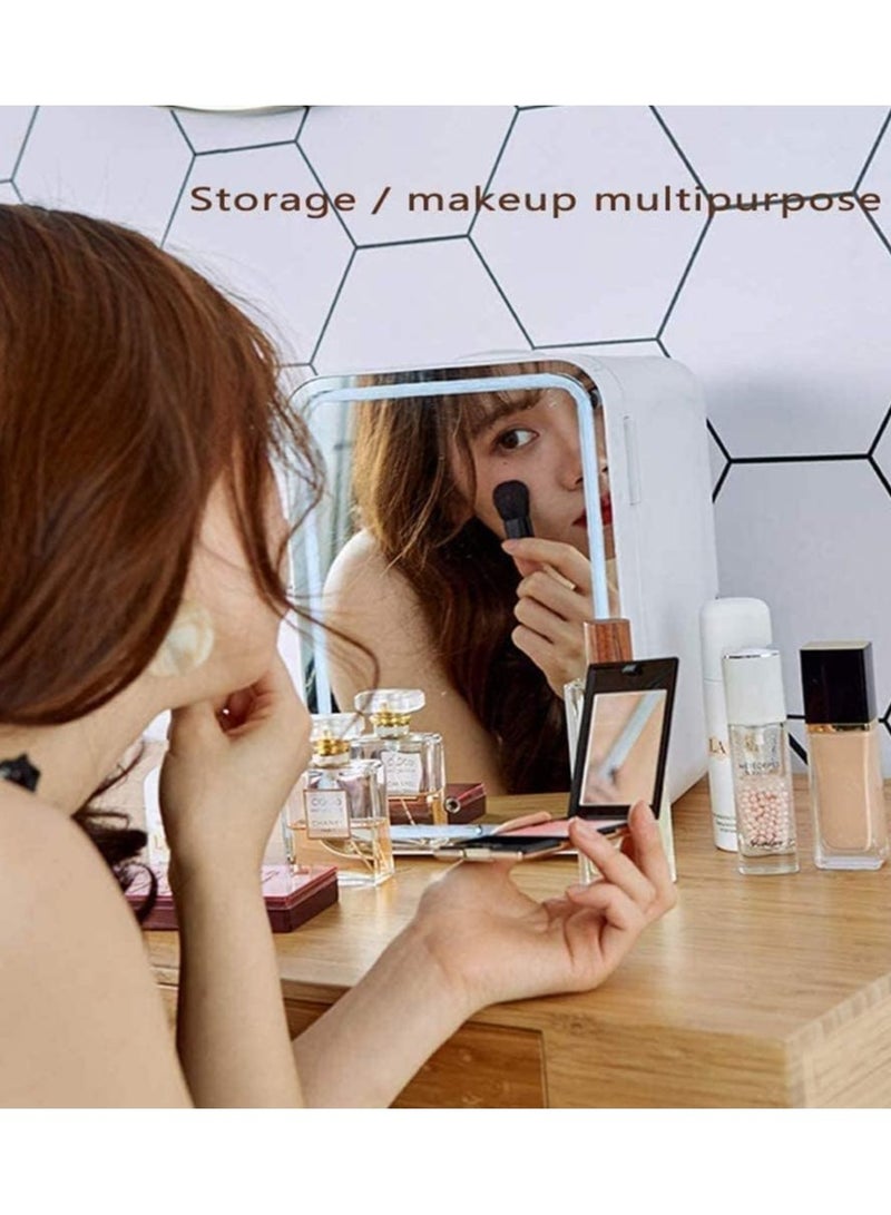 فيتاشيلي ثلاجة مكياج صغيرة، ثلاجة مستحضرات تجميل محمولة سعة 8 لتر، لوحة زجاجية وإضاءة LED، فريزر مبرد/دافئ، تستخدم للعناية بالجمال والبشرة في المنزل، السيارة 28.5X26X19.2 سم - Image 3