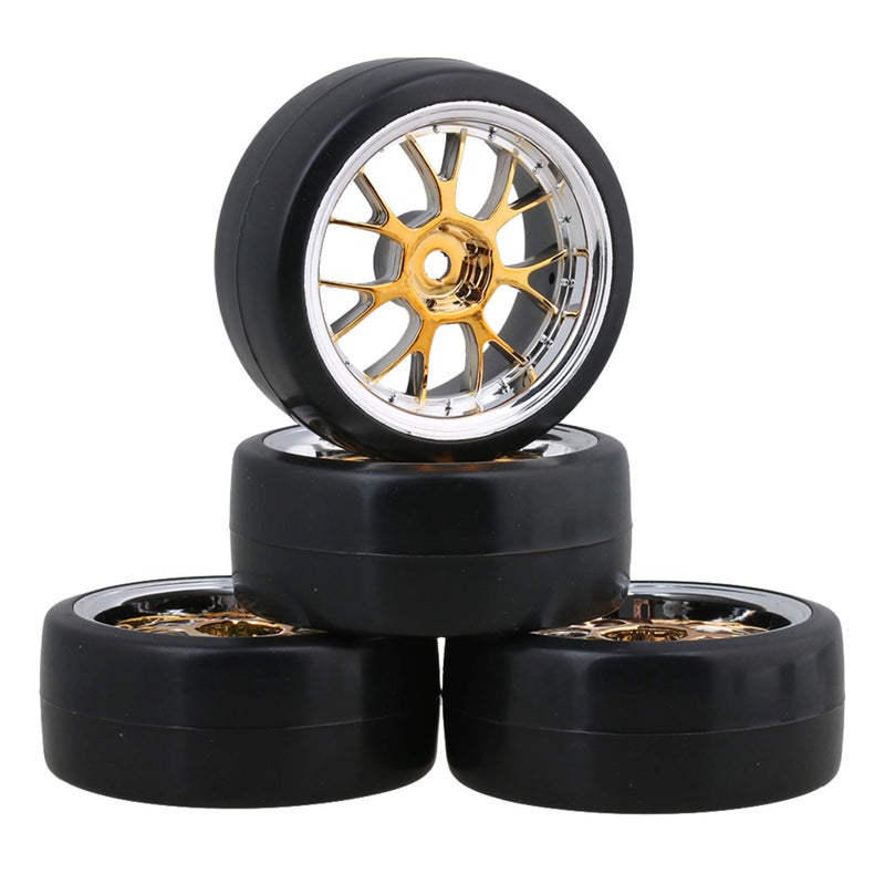 logyues 4PCS Plastic RC110 OnRoad Racing Car Drift Smooth Tire YShaped Plated Yellow Wheels - Image 2