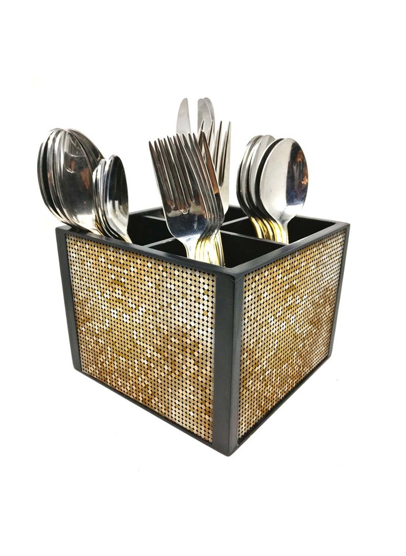 Nutcase Nutcase Designer Cutlery Stand Holder Silverware CaddySpoons Forks Knives Organizer for Dining Table kitchen W575 x H 425 x L55SPOONS NOT INCLUDED Gold Circles  - Image 1
