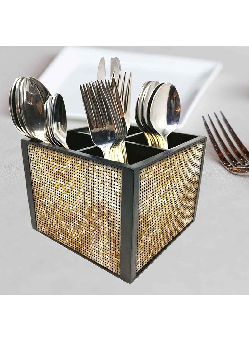 Nutcase Nutcase Designer Cutlery Stand Holder Silverware CaddySpoons Forks Knives Organizer for Dining Table kitchen W575 x H 425 x L55SPOONS NOT INCLUDED Gold Circles  - Image 2