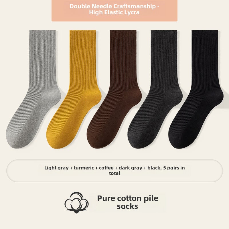 Cotton Anti-Odor Mid-Calf Womens Socks Light gray + Turmeric + Coffee + dark gray + Black