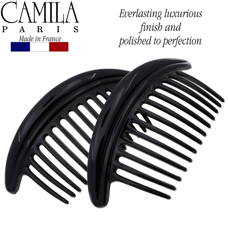 Camila Paris MP978/2 French Hair Side Combs, Black Curved Interlocking Combs French Twist Hair Combs, Strong Hold Hair Clips for Women Bun Chignon, Up-Do Styling Girls Hair Accessories Made in France - Image 5