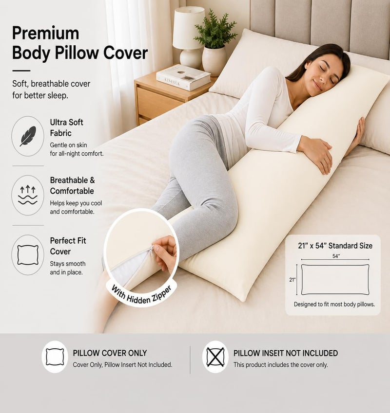 EVOLIVE Ultra Soft Microfiber Body Pillow Cover/Pillowcases 21"x54" with Hidden Zipper Closure (21"x54" Body Pillow Cover, Ivory) - Image 3