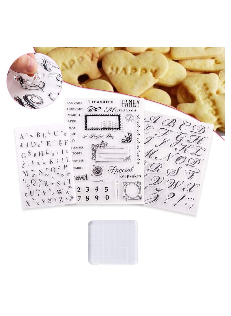SYOSI 4 Pcs Alphabet Cake Stamp Tool Numbers Fondant Cake Mould DIY Cookie Stamp Cutter Handmade English Letters Biscuit Cake Cookie Baking Tools - Image 1
