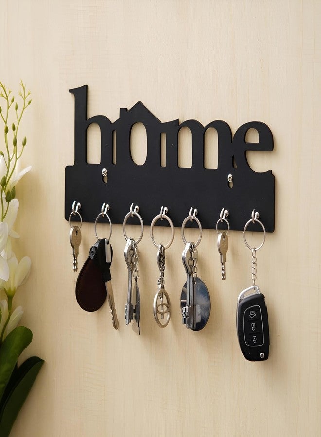 حامل مفاتيح سامجوبا الفاخر المصنوع من خشب MDF، لون أسود، بتصميم "منزلي" (12.7 × 30.5 سم | سمك 0.4 سم) | حامل مفاتيح جداري مزود بـ 7 خطافات من الفولاذ المقاوم للصدأ | منظم ديكور للمدخل وغرفة المعيشة (أسود) - Image 3