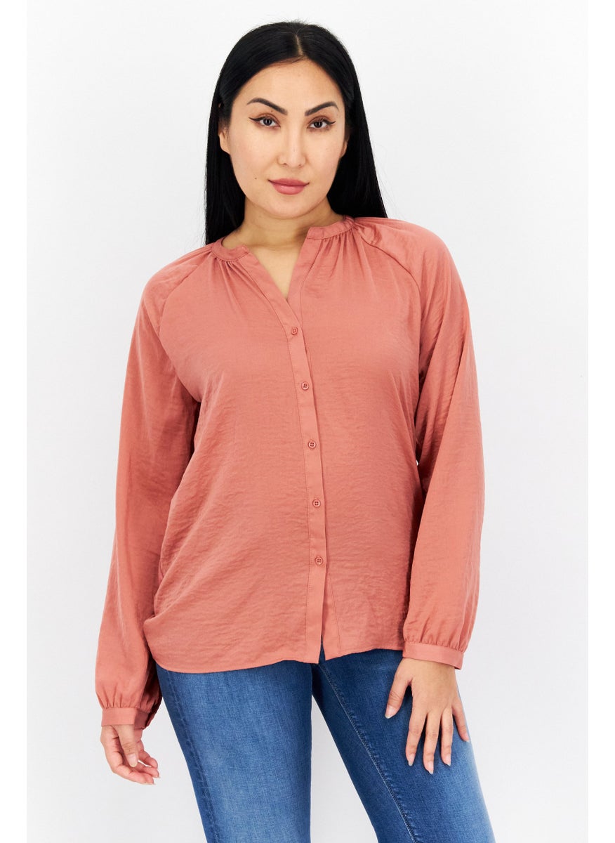 Women Split Neck Long Sleeves Plain Blouse, Rust Peach - pzsku/Z2CBFB26A5930044FB51EZ/45/_/1737641603/3af58e18-2d77-4f39-aa77-d258452d1eaf