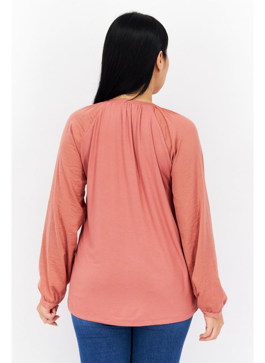 Women Split Neck Long Sleeves Plain Blouse, Rust Peach - pzsku/Z2CBFB26A5930044FB51EZ/45/_/1737641606/b75c9c07-debc-45fe-a8c8-eb3e50ad642d