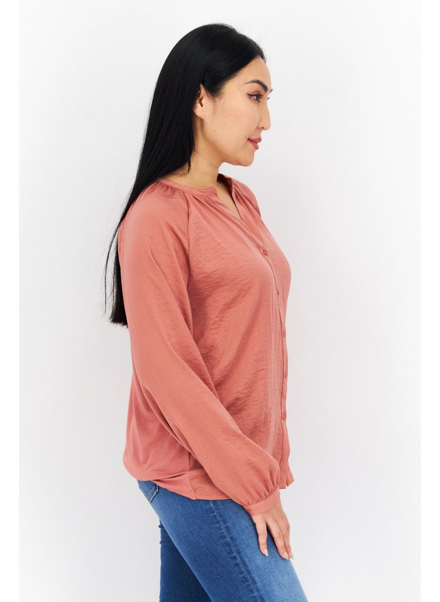 Women Split Neck Long Sleeves Plain Blouse, Rust Peach - pzsku/Z2CBFB26A5930044FB51EZ/45/_/1740493133/5e689e48-4588-4d6b-bed4-011ce87c775f