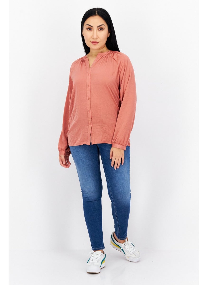 Women Split Neck Long Sleeves Plain Blouse, Rust Peach - pzsku/Z2CBFB26A5930044FB51EZ/45/_/1740493220/7d019d75-30e7-4e24-876a-bf1bb8e53ccc