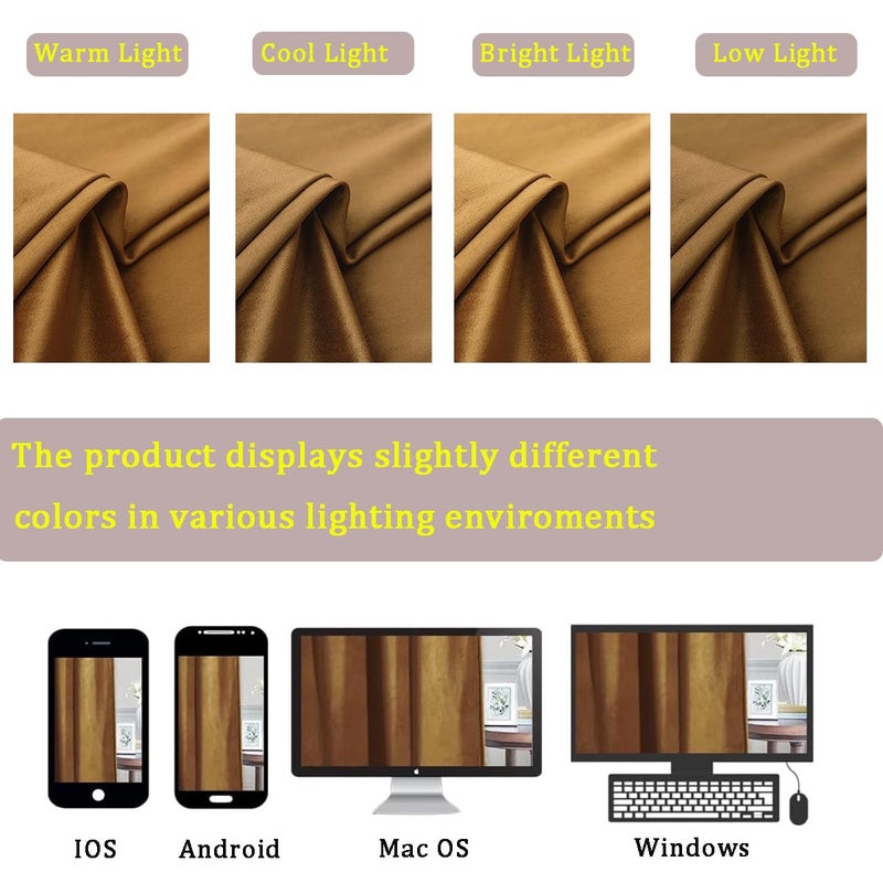 Timeper Gold Brown Velvet Curtains 96 Inches 2 Panels  Light Blocking Curtains For Bedroom Living Room Thermal Insulated Luxury Super Soft Window Drapes Back Tab & Rod Pocket W52 X L96 Inches - Image 5