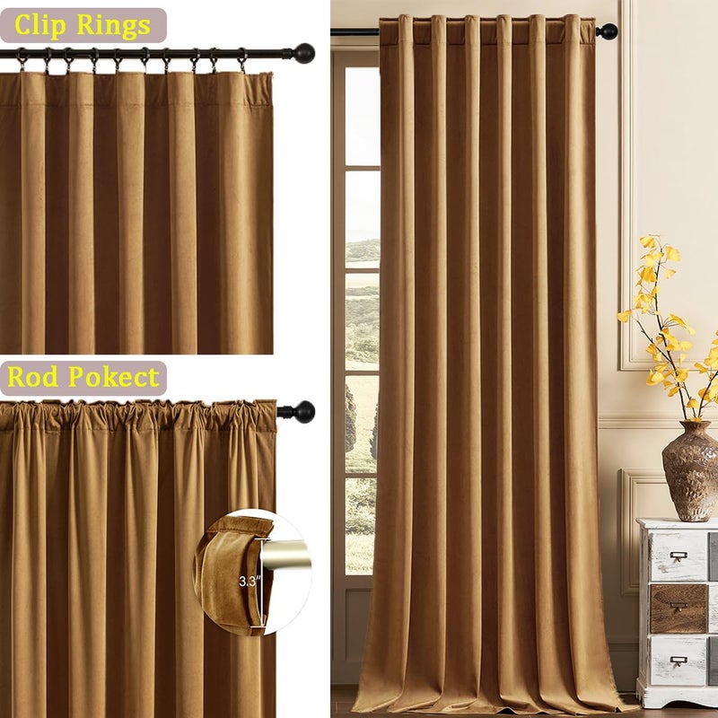 Timeper Gold Brown Velvet Curtains 96 Inches 2 Panels  Light Blocking Curtains For Bedroom Living Room Thermal Insulated Luxury Super Soft Window Drapes Back Tab & Rod Pocket W52 X L96 Inches - Image 2