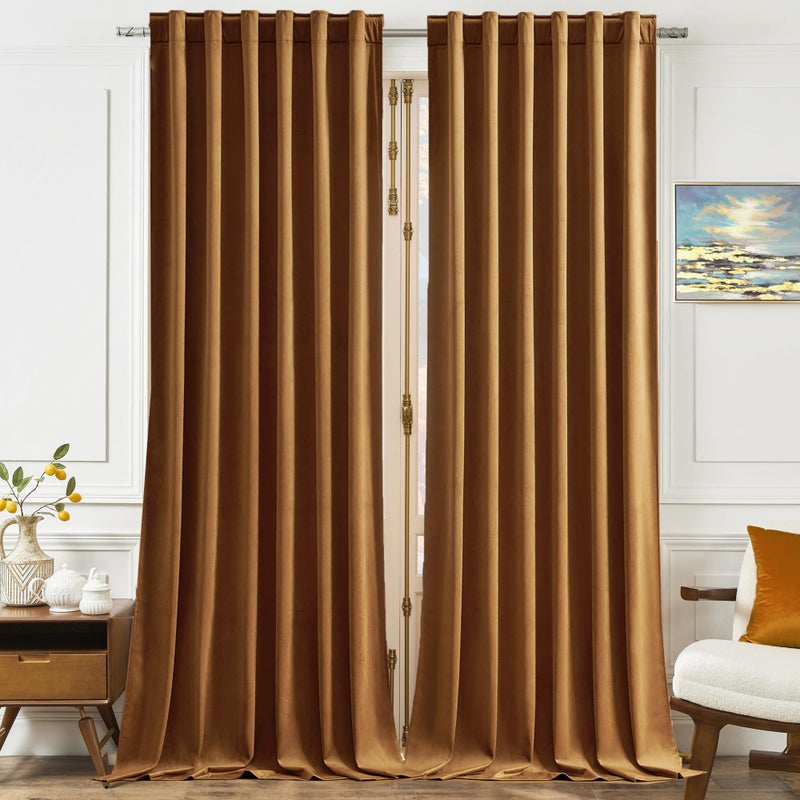 Timeper Gold Brown Velvet Curtains 96 Inches 2 Panels  Light Blocking Curtains For Bedroom Living Room Thermal Insulated Luxury Super Soft Window Drapes Back Tab & Rod Pocket W52 X L96 Inches - Image 1