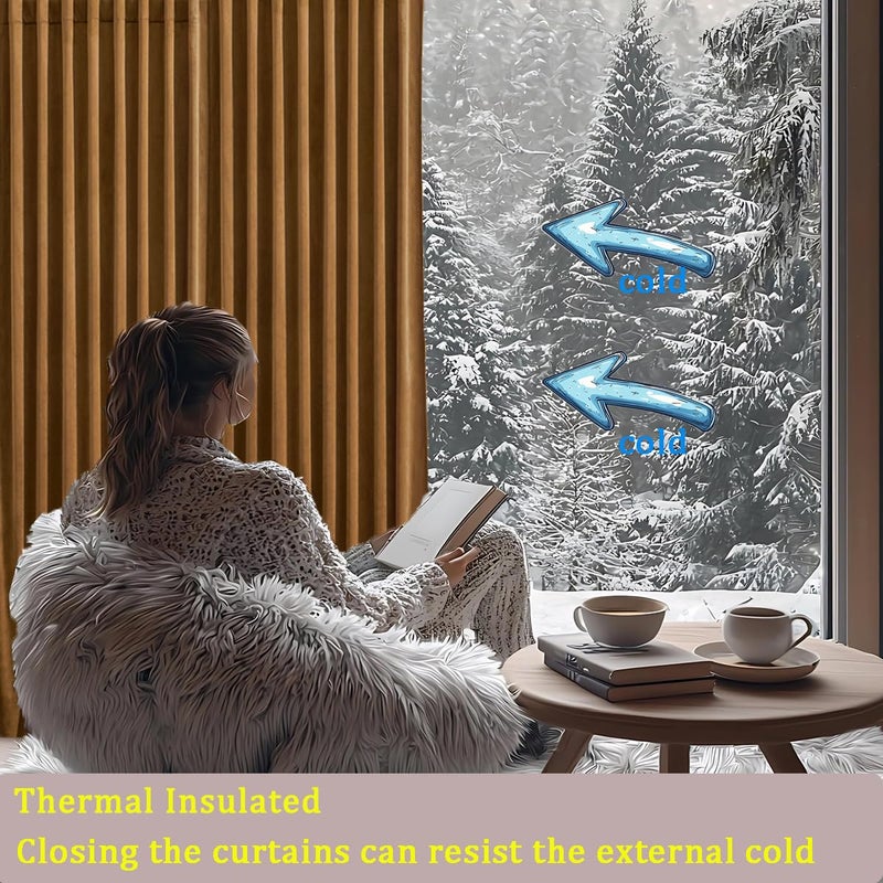 Timeper Gold Brown Velvet Curtains 96 Inches 2 Panels  Light Blocking Curtains For Bedroom Living Room Thermal Insulated Luxury Super Soft Window Drapes Back Tab & Rod Pocket W52 X L96 Inches - Image 3