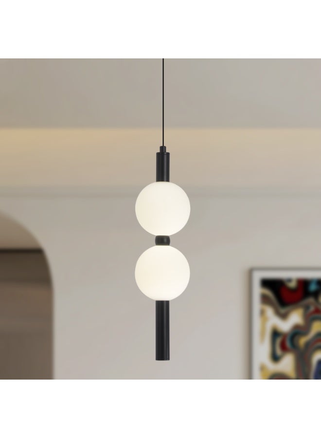 YATAI LIGHTING Modern LED Pendant Light, 2-Globe Adjustable Hanging Lamp with 3-Color Dimming, Height Adjustable, Black Aluminum Acrylic Spheres for Dining Table, Kitchen Island, Bedroom, 4W 3000K-6000K - Image 1