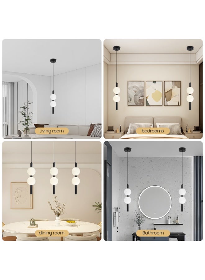YATAI LIGHTING Modern LED Pendant Light, 2-Globe Adjustable Hanging Lamp with 3-Color Dimming, Height Adjustable, Black Aluminum Acrylic Spheres for Dining Table, Kitchen Island, Bedroom, 4W 3000K-6000K - Image 2