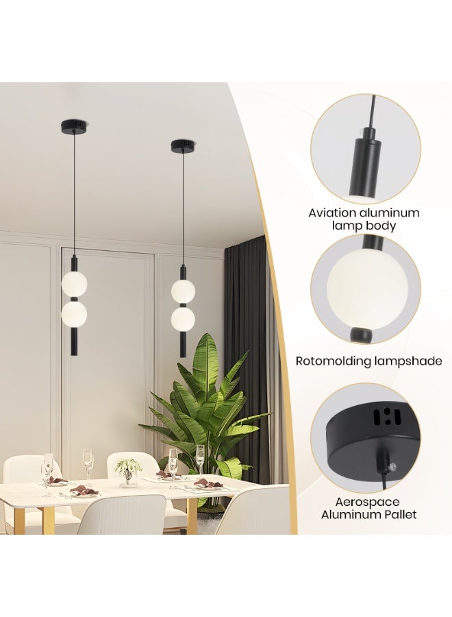 YATAI LIGHTING Modern LED Pendant Light, 2-Globe Adjustable Hanging Lamp with 3-Color Dimming, Height Adjustable, Black Aluminum Acrylic Spheres for Dining Table, Kitchen Island, Bedroom, 4W 3000K-6000K - Image 4