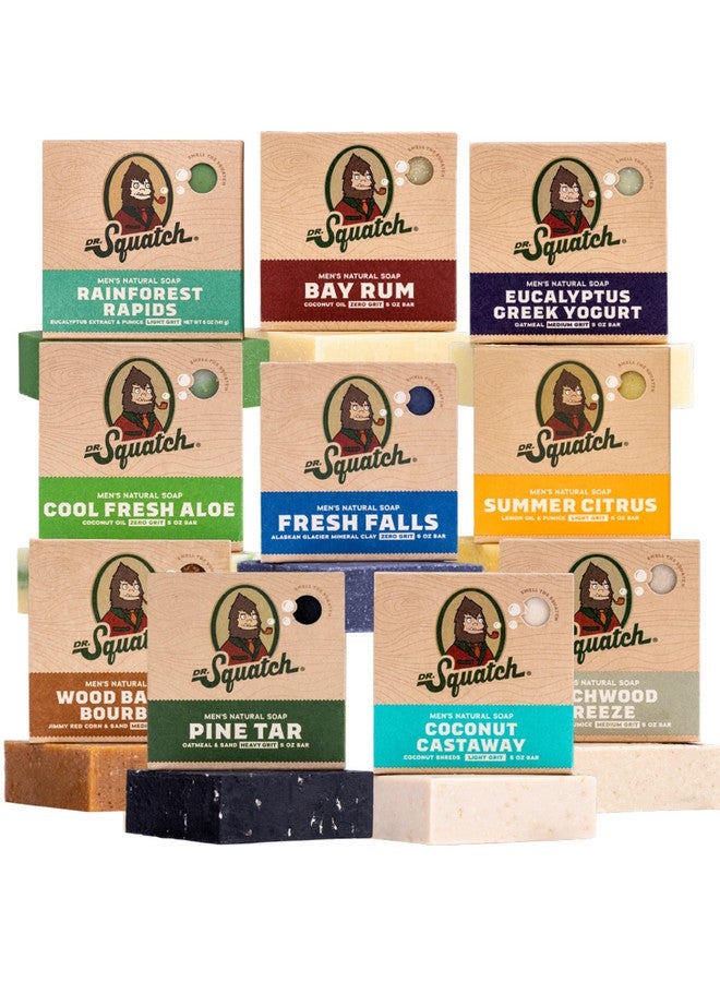 دي آر. سكواتش مجموعة هدايا صابون بار للرجال (10 قطع) - صابون بار طبيعي للرجال - Rainforest Rapids، Fresh Falls، Coconut Castaway، Wood Barrel Bourbon، Pine Tar، Birchwood Breeze، Cool Fresh Aloe، والمزيد - Image 1