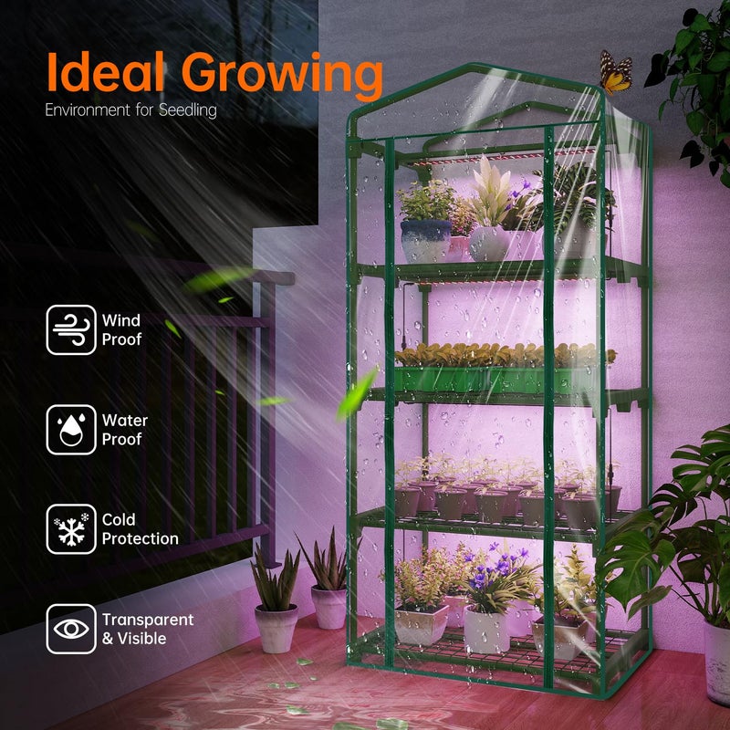 Bstrip Indoor Greenhouse with Grow Lights, 4 Tier 27.2" LÃ—19.9" WÃ—61.8" H Mini Greenhouse with Zippered PVC Cover for Seed Starting Trays, Dimmable 2FT 60W Plant Light for Indoor Plants with Timer - Image 3