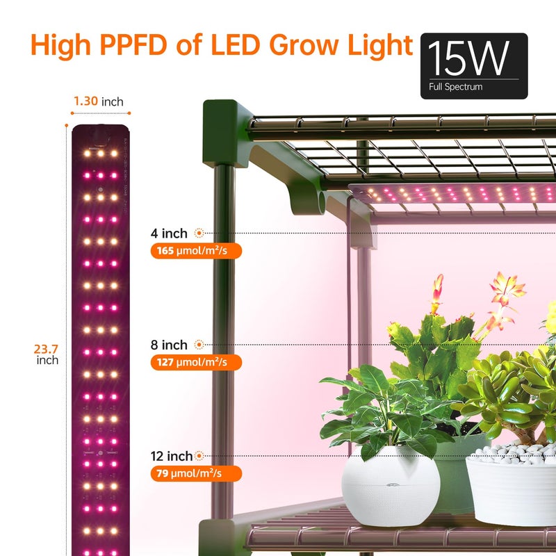 Bstrip Indoor Greenhouse with Grow Lights, 4 Tier 27.2" LÃ—19.9" WÃ—61.8" H Mini Greenhouse with Zippered PVC Cover for Seed Starting Trays, Dimmable 2FT 60W Plant Light for Indoor Plants with Timer - Image 5