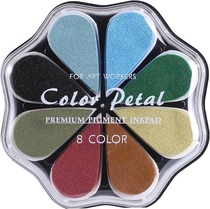 YPSelected 8 Assorted Multi Colours Waterdrop Shaped Craft Rubber Stamps Petal Ink Pads for Paper Wood Fabric (Set 1025) - Image 1