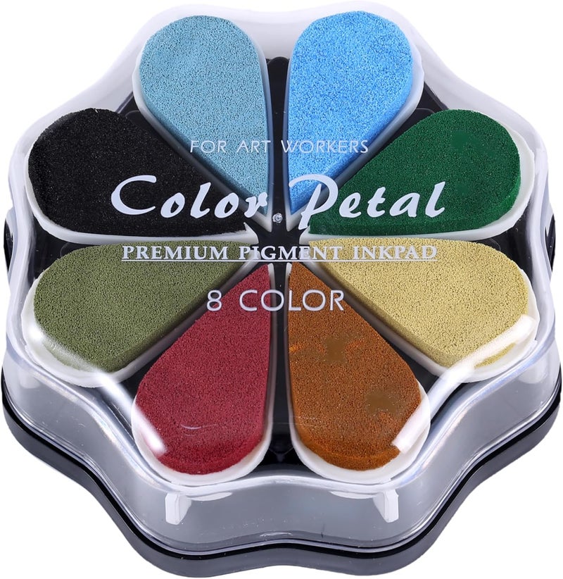 YPSelected 8 Assorted Multi Colours Waterdrop Shaped Craft Rubber Stamps Petal Ink Pads for Paper Wood Fabric (Set 1025) - Image 2