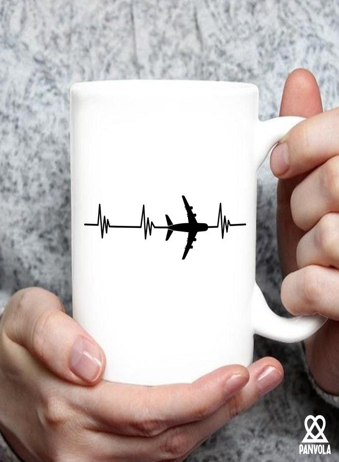 Panvola Airplane Heartbeat Pilot Gifts Aviation Aerospace Engineer Student Flight Steward Stewardess Attendant Aircraft Mechanic Novelty Drinkware Ceramic Mug 11 oz White - Image 4