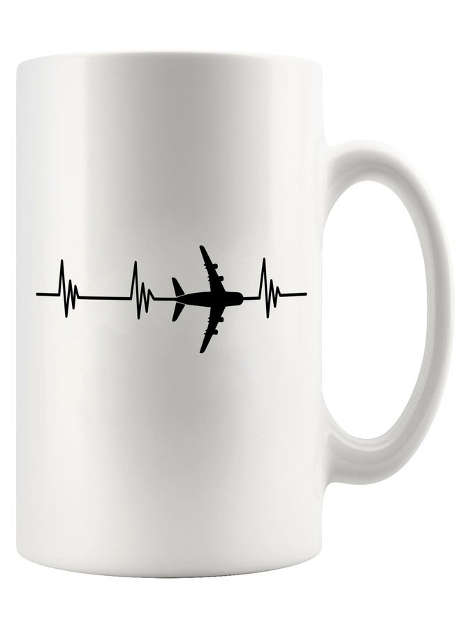 Panvola Airplane Heartbeat Pilot Gifts Aviation Aerospace Engineer Student Flight Steward Stewardess Attendant Aircraft Mechanic Novelty Drinkware Ceramic Mug 11 oz White - Image 1