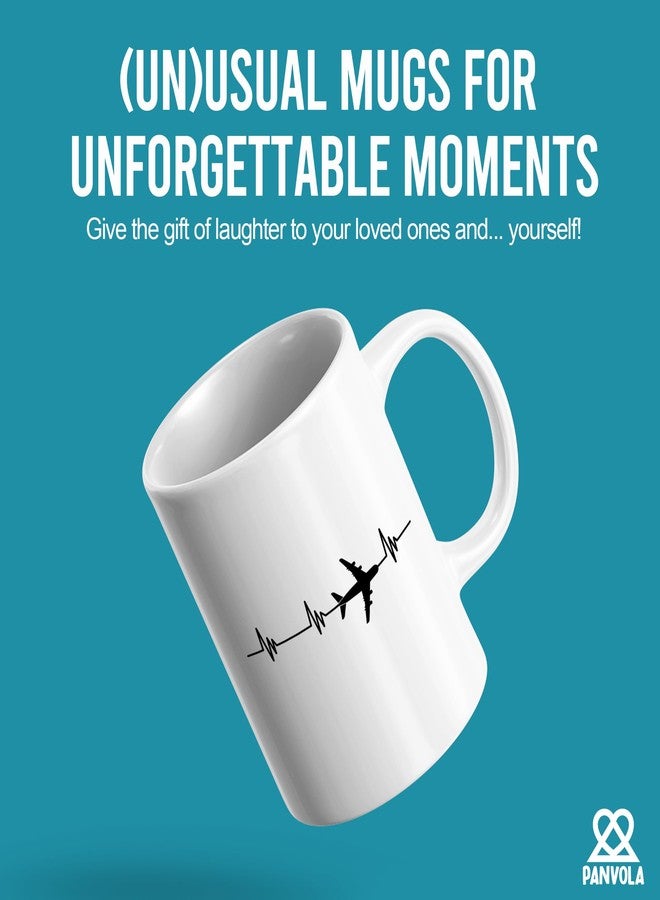 Panvola Airplane Heartbeat Pilot Gifts Aviation Aerospace Engineer Student Flight Steward Stewardess Attendant Aircraft Mechanic Novelty Drinkware Ceramic Mug 11 oz White - Image 2