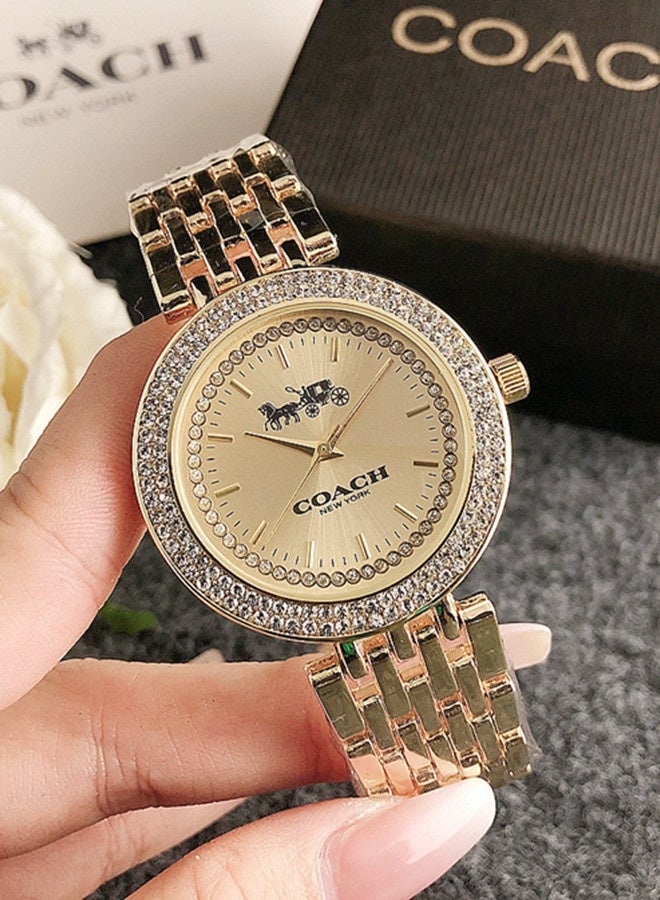 Coach Classic Men's and Women's Fashion Multi functional Alloy Round Quartz Watch Stainless Steel Strap 38CM