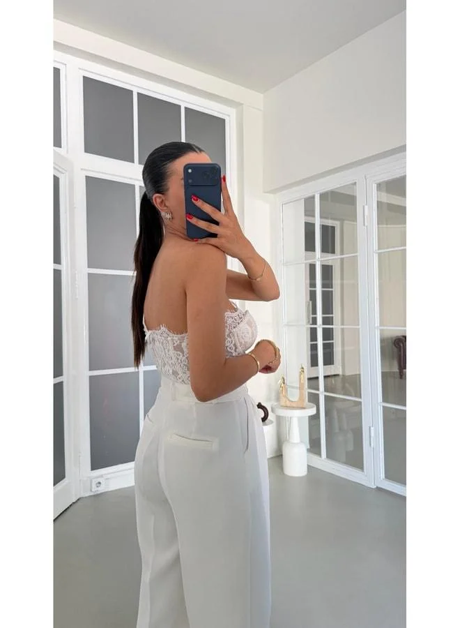 Gaus  White Dotted Detachable Strap Corset Blouse GAUS-01860. for Women | Best Price UAE