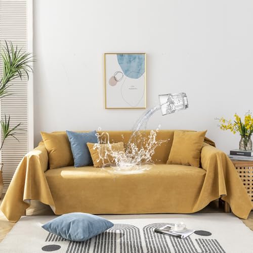 STACYPIK Durable Waterproof Couch Cover, Yellow Sofa Cover for 3 Cushion Couch, L Shaped Cover, Anti-Scratch Sofa Slipcover, Non-Slip Furniture Protector, Multi-use Sectional Couch Cover-71X134IN - Image 1