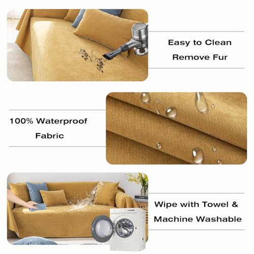 STACYPIK Durable Waterproof Couch Cover, Yellow Sofa Cover for 3 Cushion Couch, L Shaped Cover, Anti-Scratch Sofa Slipcover, Non-Slip Furniture Protector, Multi-use Sectional Couch Cover-71X134IN - Image 3