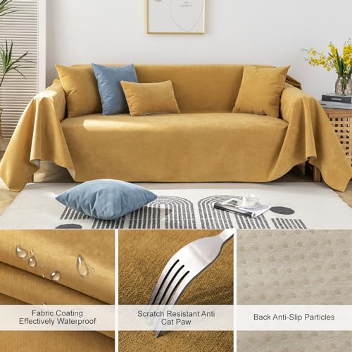 STACYPIK Durable Waterproof Couch Cover, Yellow Sofa Cover for 3 Cushion Couch, L Shaped Cover, Anti-Scratch Sofa Slipcover, Non-Slip Furniture Protector, Multi-use Sectional Couch Cover-71X134IN - Image 2