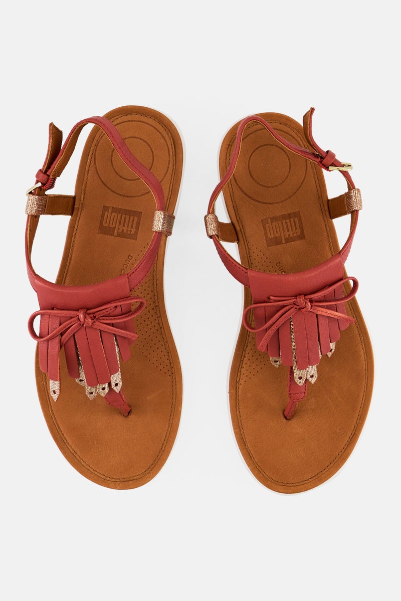 FitFlop Women Tia Fringe Toe Adjustable Buckle Closure Sandals, Rose Red - Image 3