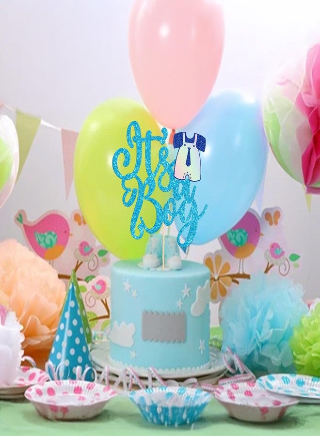 Ephlyn 1Pcs It's a Boy Cake Topper Glitter Tie Sweet Baby Gender Reveal Cake Pick Decorations for Baby Boy Birthday Baby Shower Party Decorations Supplies Light Blue - Image 4