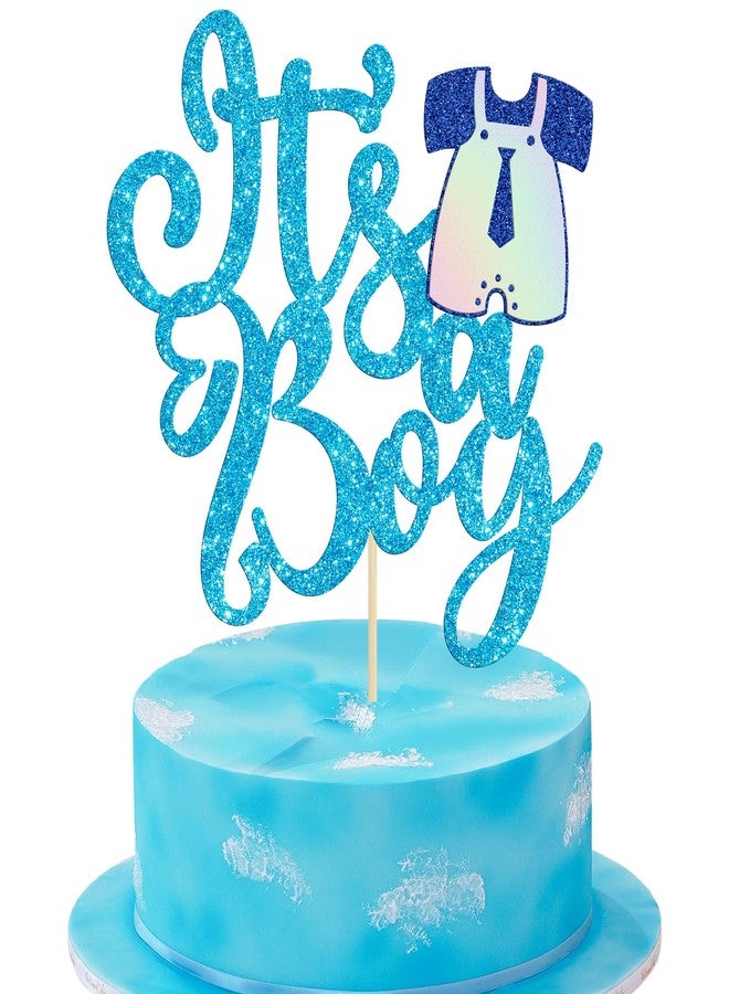 Ephlyn 1Pcs It's a Boy Cake Topper Glitter Tie Sweet Baby Gender Reveal Cake Pick Decorations for Baby Boy Birthday Baby Shower Party Decorations Supplies Light Blue - Image 1