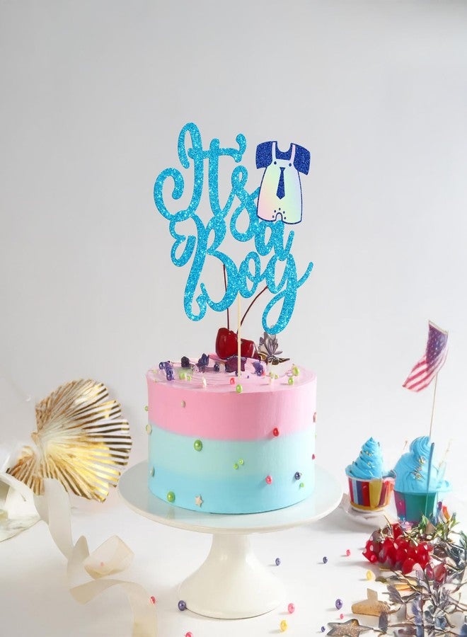 Ephlyn 1Pcs It's a Boy Cake Topper Glitter Tie Sweet Baby Gender Reveal Cake Pick Decorations for Baby Boy Birthday Baby Shower Party Decorations Supplies Light Blue - Image 5