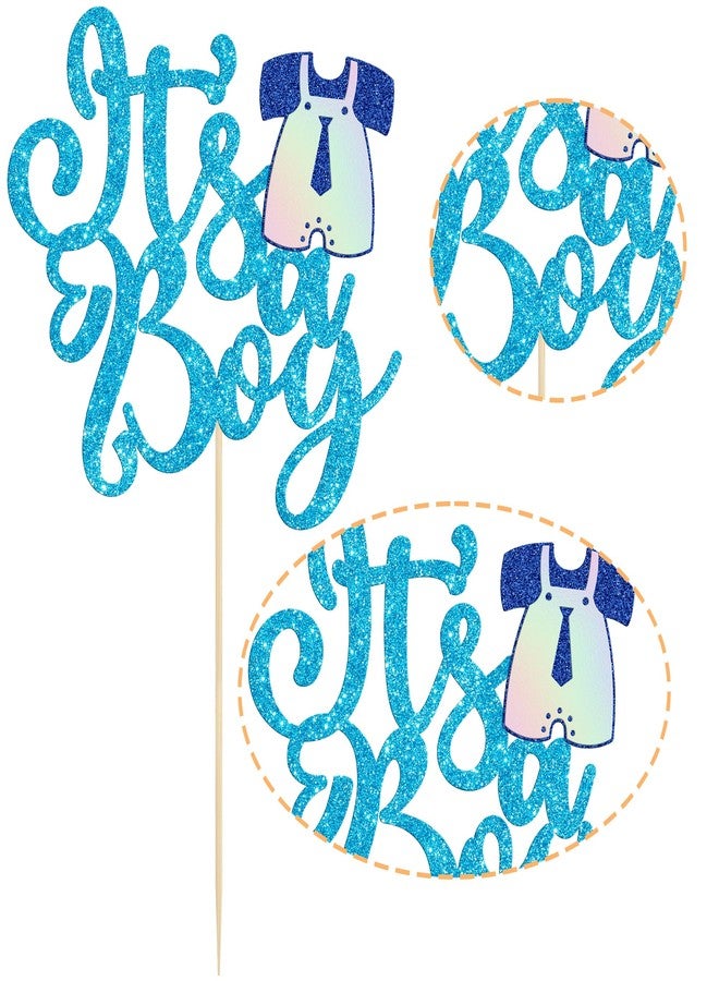 Ephlyn 1Pcs It's a Boy Cake Topper Glitter Tie Sweet Baby Gender Reveal Cake Pick Decorations for Baby Boy Birthday Baby Shower Party Decorations Supplies Light Blue - Image 3