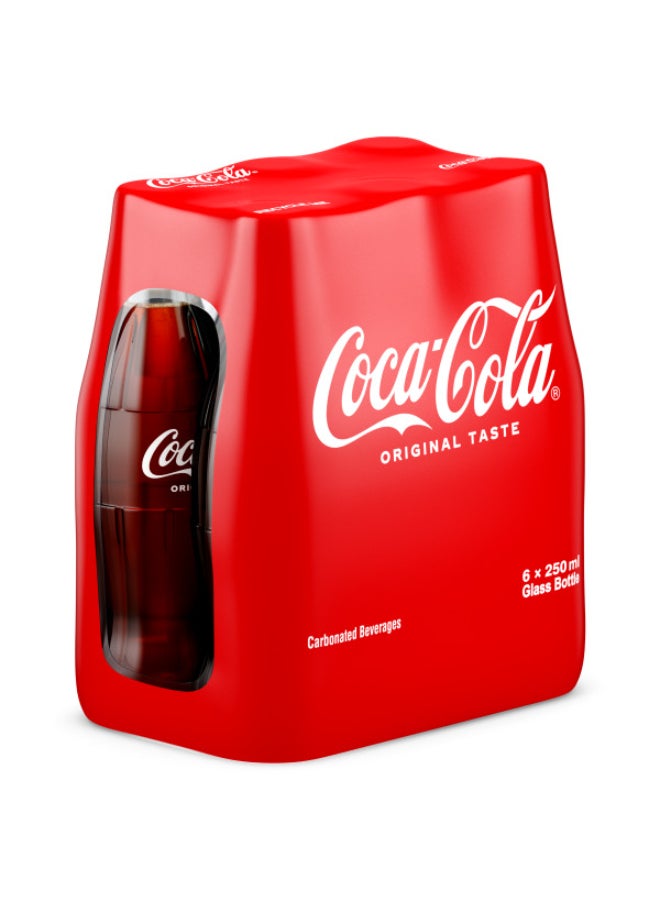 Coca-Cola Original Taste Carbonated Soft Drink Glass Bottles 6 x 250ml - Image 1