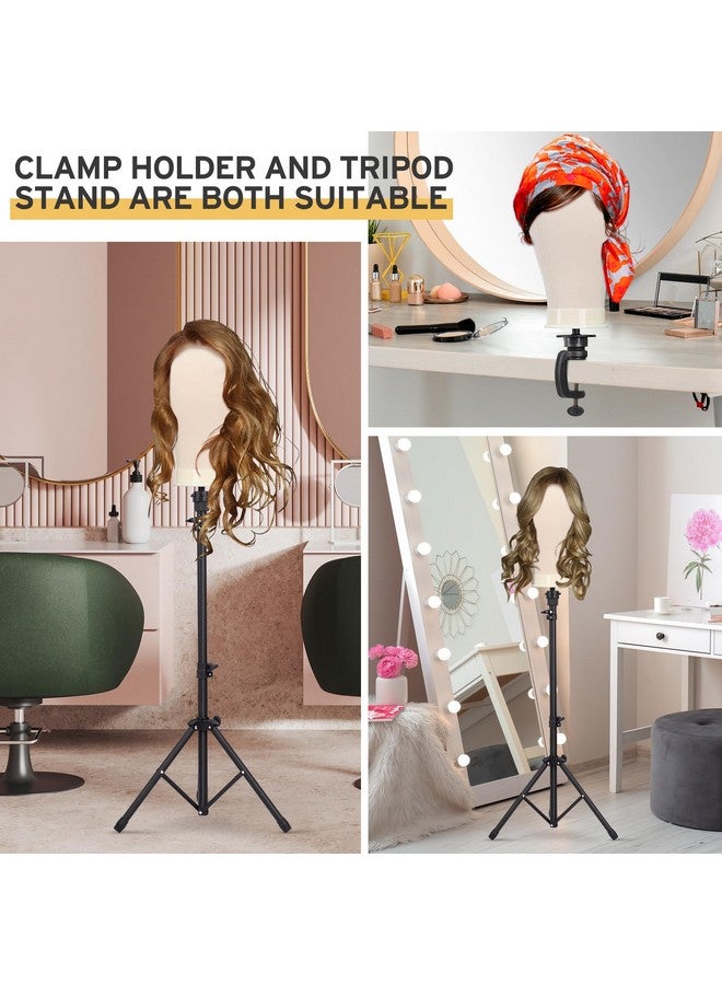 Klvied Klvied Reinforced Wig Mannequin Stand with Head, Dual-use 22 Inch Canvas Wig Head Display, Adjustable Clamp Wig Holder, Manikin Head Set for Cosmetology Hairdressing Training with Carrying Storage Bag - Image 2