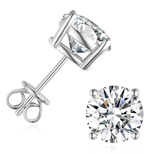 SecreTalk 1-6CT Moissanite Stud Earrings for Women, C4P Setting D Color Ideal Cut Lab Created Diamond Earrings with Certificate of Authenticity (2CT, White Gold Plated) - Image 1