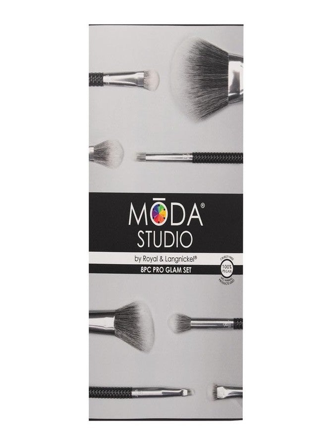 MODA Studio 8pc Pro Glam Makeup Brush Set, Includes - Powder, Contour, Glow, Shader, Crease, Smudger, Detail, and Brow Brushes - Image 4